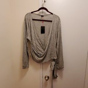 Gray long sleeve wrap crop top